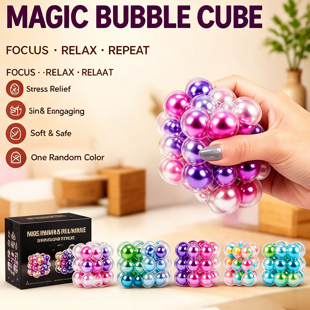 Desk Setup Gadgets - ASMR Crackle Sound Pearlescent Cube Squishy