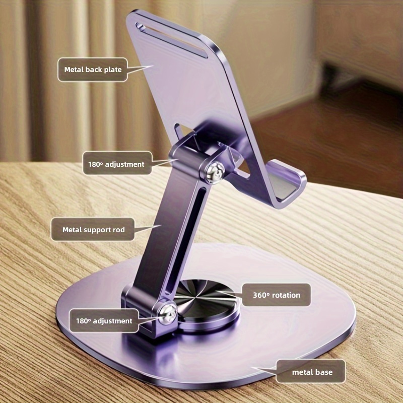 Desk Setup Essentials - 360° Metal Phone Holder, Adjustable Foldable