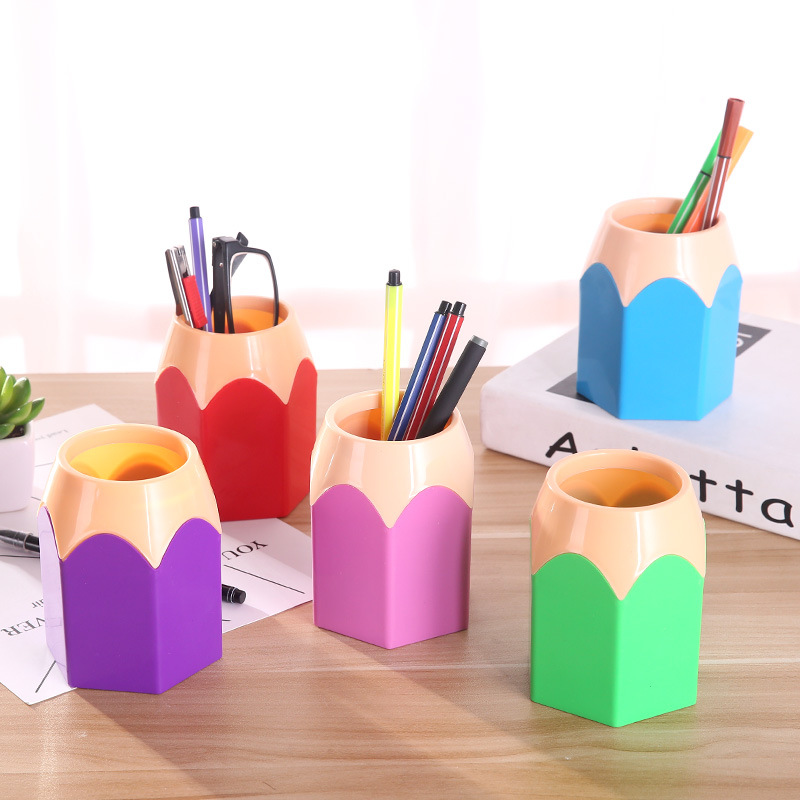 Korean Desk Setup - Cute Pencil Head Shape Pen Holder