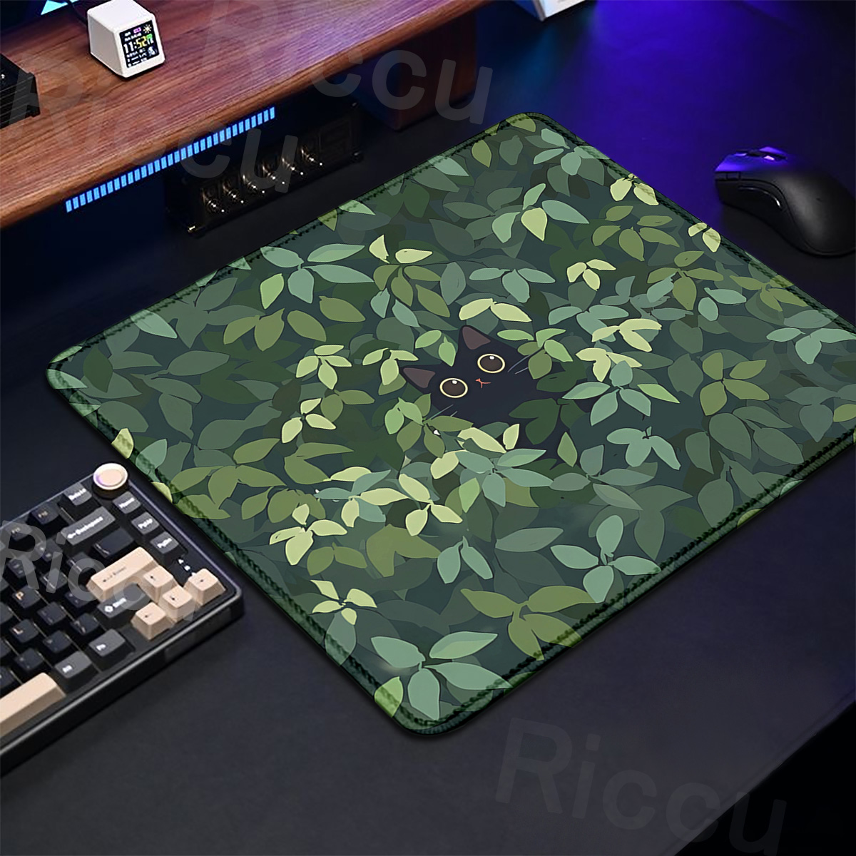 Korean Desk Setup - Kawaii Black Cat Mousepad 18x22cm Aesthetic