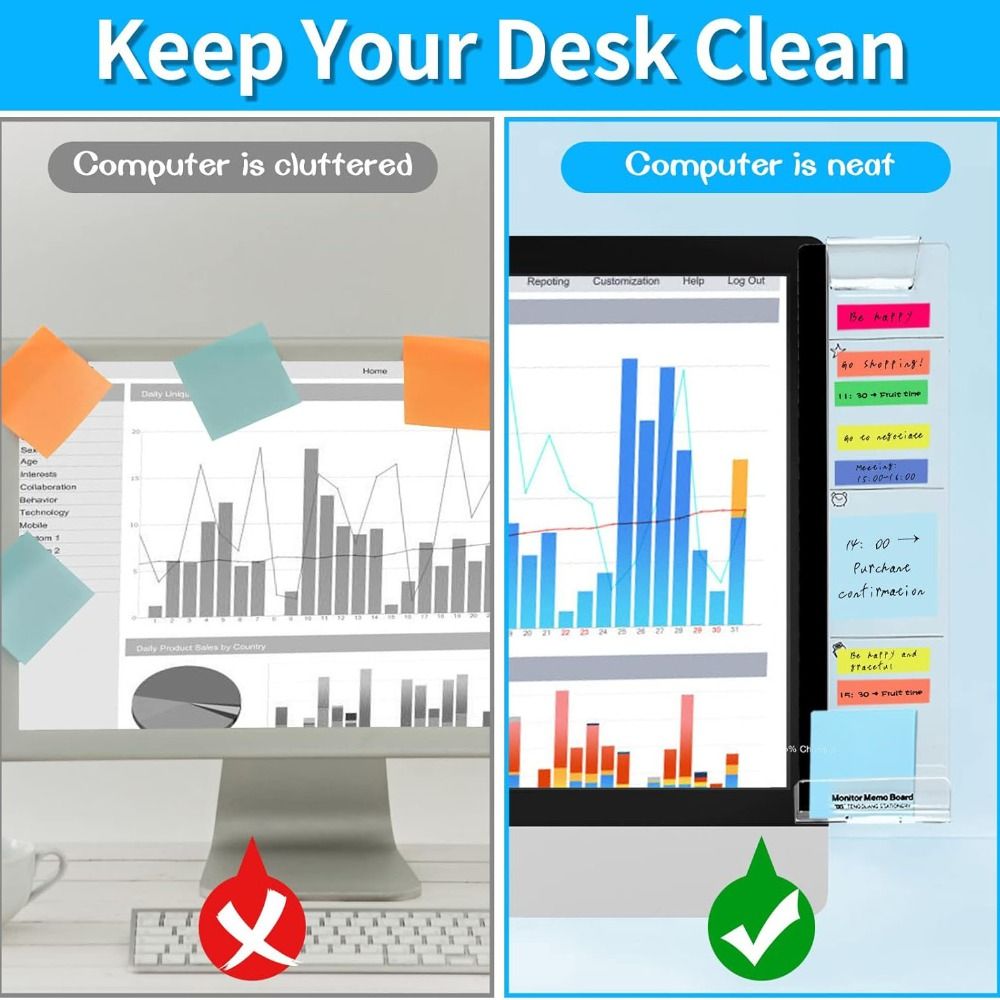 Sticky Memo Holder - Transparent Monitor Memo Board Multi-functional Self-adhesive