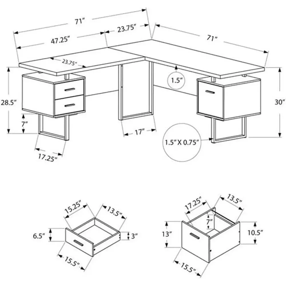 L-Shaped 70 Computer Desk with - Desk Setup Grey recension och pris