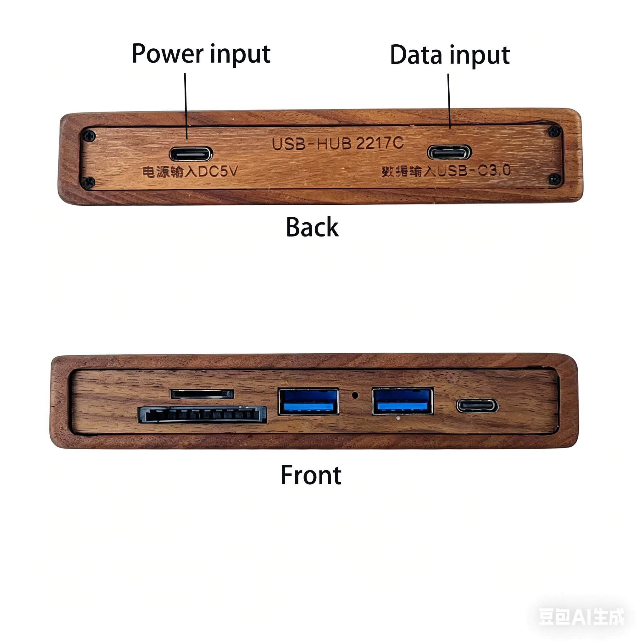 Walnut & Beech Wood 5-in-1 USB - Desk Setup Usb Hub recension och pris