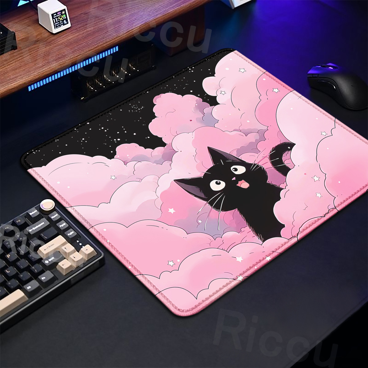 Kawaii Black Cat Mousepad 18x2 - Korean Desk Setup recension och pris