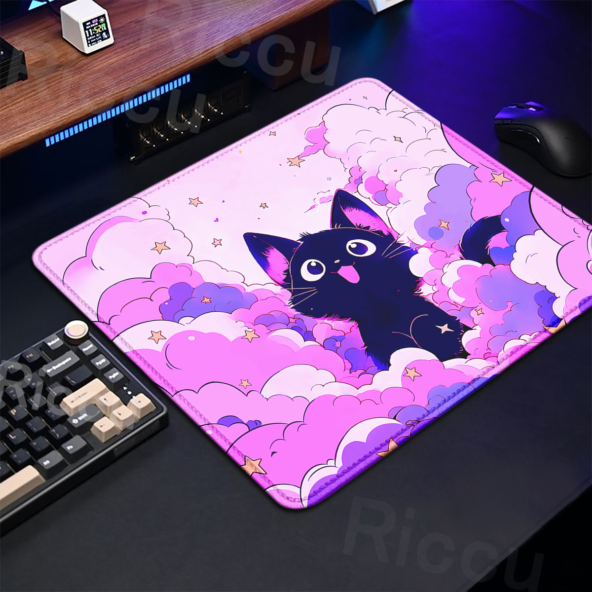 Kawaii Black Cat Mousepad 18x2 - Korean Desk Setup recension och pris