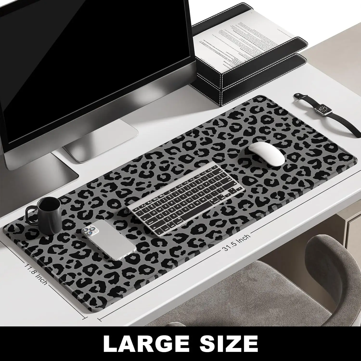 Stylish Grey Black Leopard Pri - Desk Setup Grey recension och pris